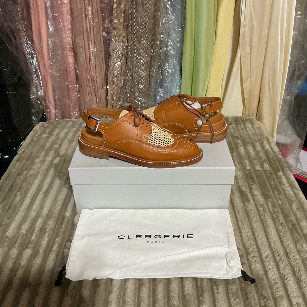 Clergerie Jeanine Raffia And Leather Derby Shoes *Rare*
